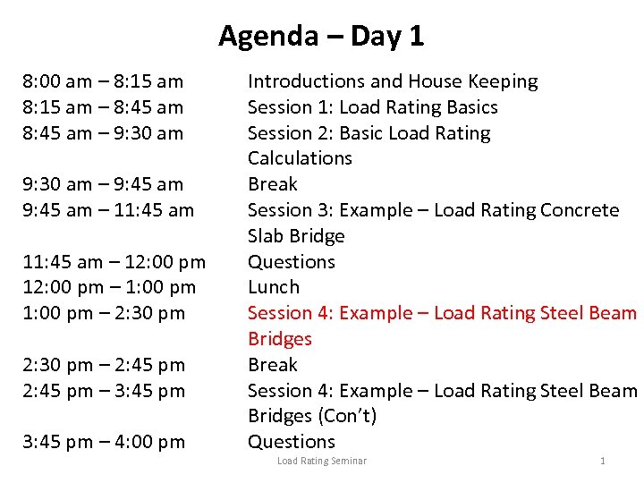 Agenda – Day 1 8: 00 am – 8: 15 am – 8: 45