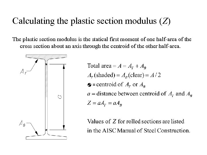 Calculating the plastic section modulus (Z) The plastic section modulus is the statical first
