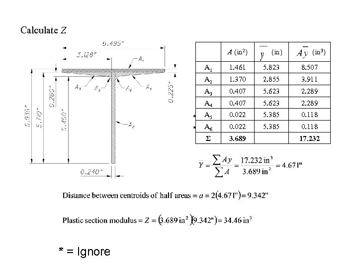 Calculate Z A (in 2) (in 3) A 1 1. 461 5. 823 8.