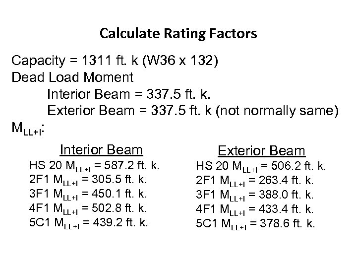 Calculate Rating Factors Capacity = 1311 ft. k (W 36 x 132) Dead Load