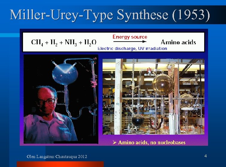 Miller-Urey-Type Synthese (1953) Glen Langston: Chautauqua 2012 4 