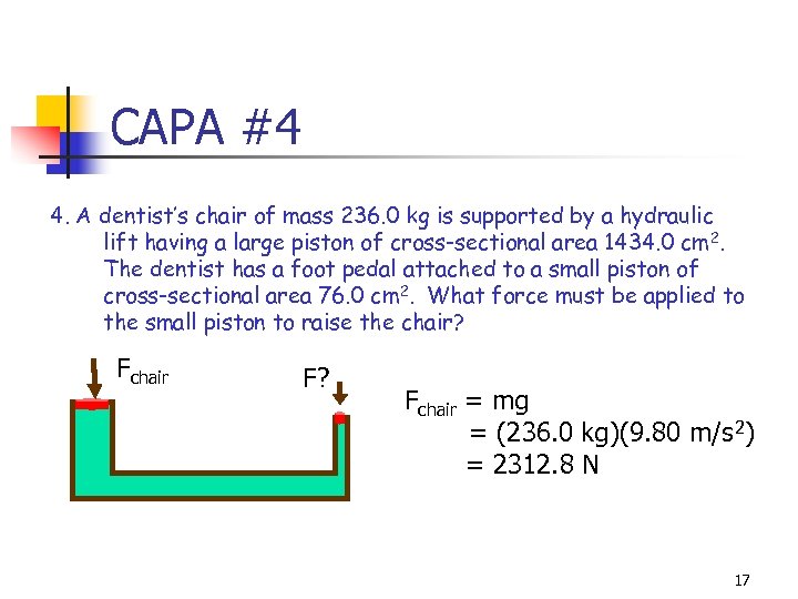 CAPA #4 4. A dentist’s chair of mass 236. 0 kg is supported by