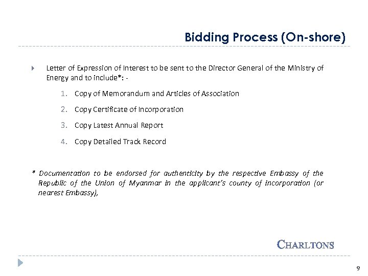 Bidding Process (On-shore) Letter of Expression of Interest to be sent to the Director