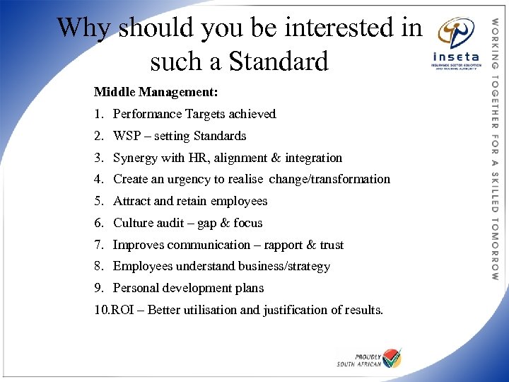 Why should you be interested in such a Standard Middle Management: 1. Performance Targets