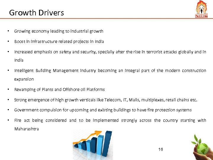 Growth Drivers • Growing economy leading to industrial growth • Boost in infrastructure related
