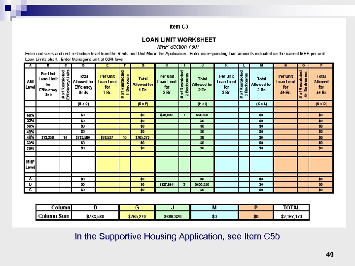 In the Supportive Housing Application, see Item C 5 b 49 