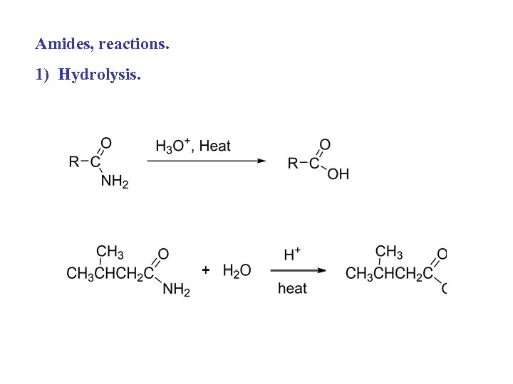 Amides, reactions. 1) Hydrolysis. 