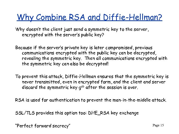 Why Combine RSA and Diffie-Hellman? Why doesn’t the client just send a symmetric key