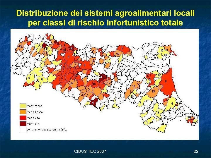 Distribuzione dei sistemi agroalimentari locali per classi di rischio infortunistico totale CIBUS TEC 2007