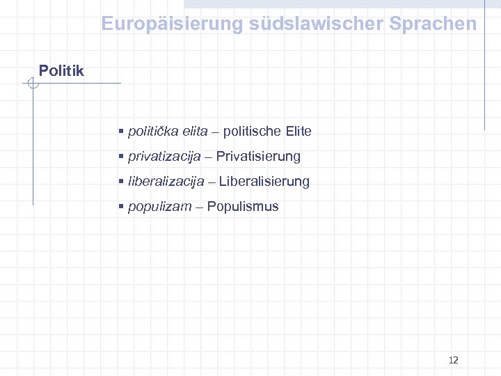 Europäisierung südslawischer Sprachen Politik § politička elita – politische Elite § privatizacija – Privatisierung