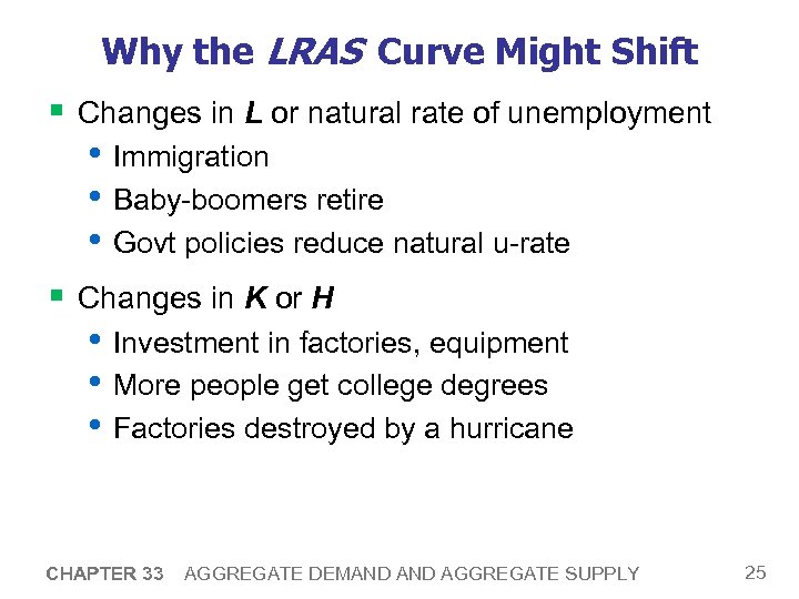 Why the LRAS Curve Might Shift § Changes in L or natural rate of
