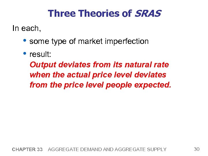 Three Theories of SRAS In each, • some type of market imperfection • result:
