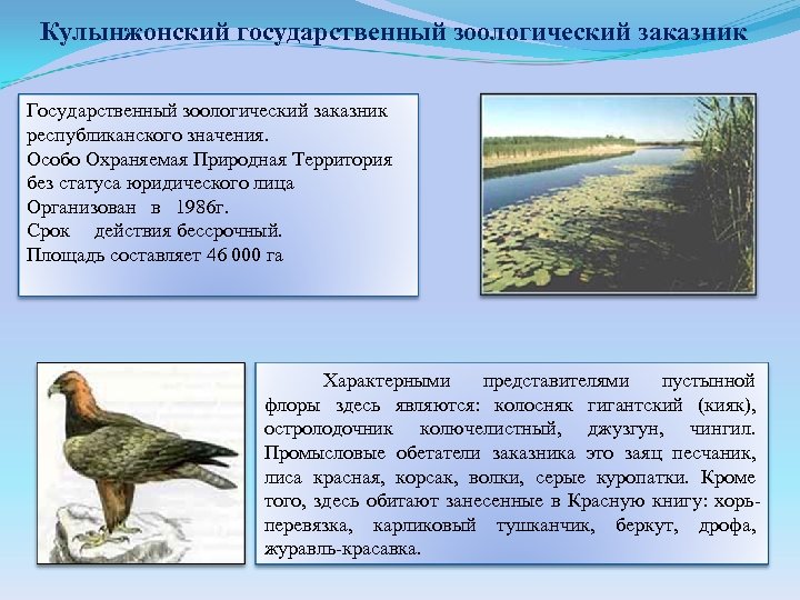 Кулынжонский государственный зоологический заказник Государственный зоологический заказник республиканского значения. Особо Охраняемая Природная Территория без