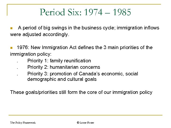 Period Six: 1974 – 1985 A period of big swings in the business cycle;