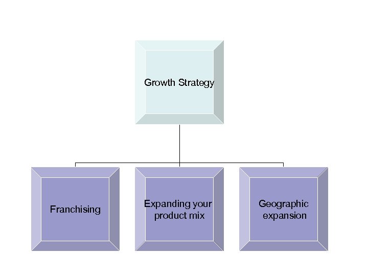 Growth Strategy Franchising Expanding your product mix Geographic expansion 