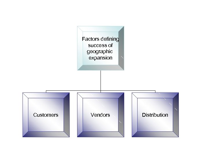 Factors defining success of geographic expansion Customers Vendors Distribution 