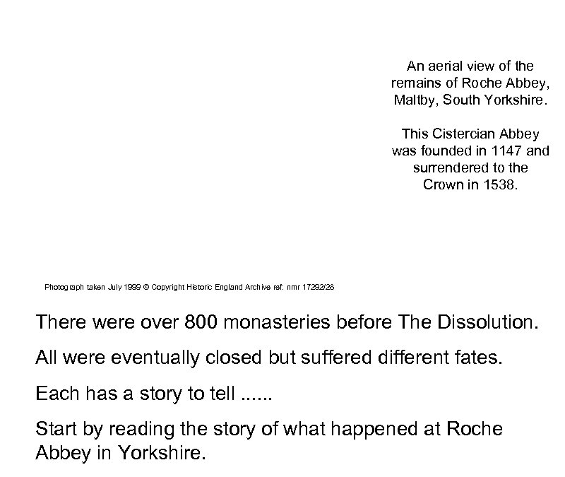 An aerial view of the remains of Roche Abbey, Maltby, South Yorkshire. This Cistercian