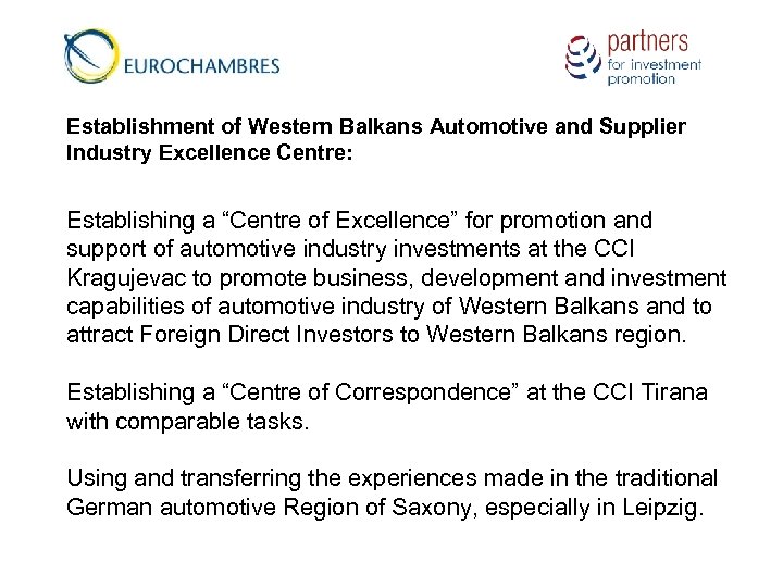 Establishment of Western Balkans Automotive and Supplier Industry Excellence Centre: Establishing a “Centre of
