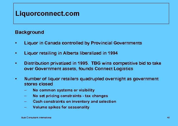 Liquorconnect. com Background • Liquor in Canada controlled by Provincial Governments • Liquor retailing