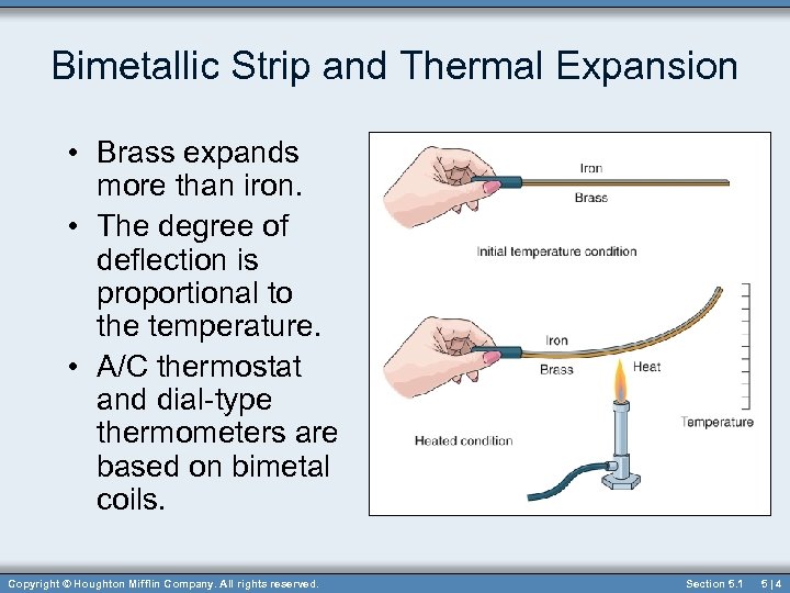 Bimetallic Strip and Thermal Expansion • Brass expands more than iron. • The degree