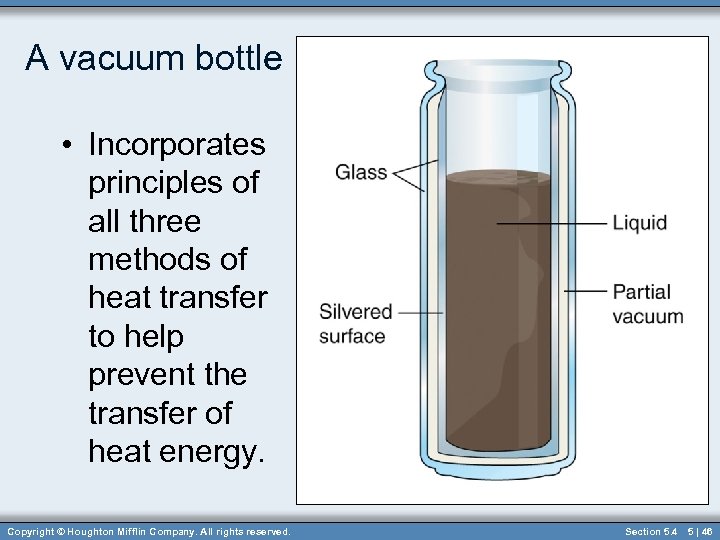 A vacuum bottle • Incorporates principles of all three methods of heat transfer to