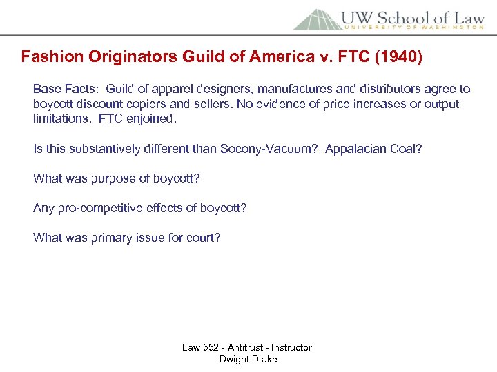 Fashion Originators Guild of America v. FTC (1940) Base Facts: Guild of apparel designers,
