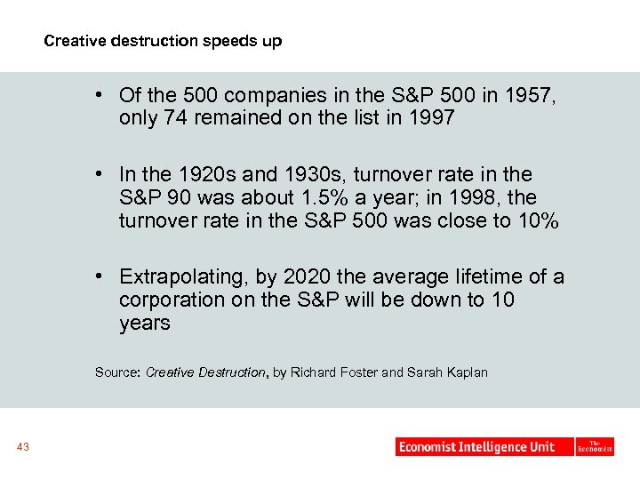 Creative destruction speeds up • Of the 500 companies in the S&P 500 in