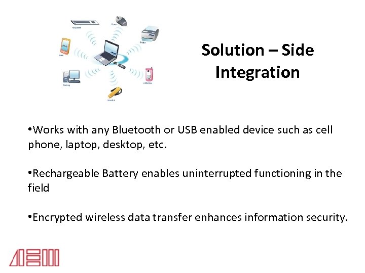 Solution – Side Integration • Works with any Bluetooth or USB enabled device such
