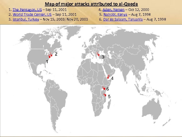 Map of major attacks attributed to al-Qaeda 1. The Pentagon, US – Sep 11,