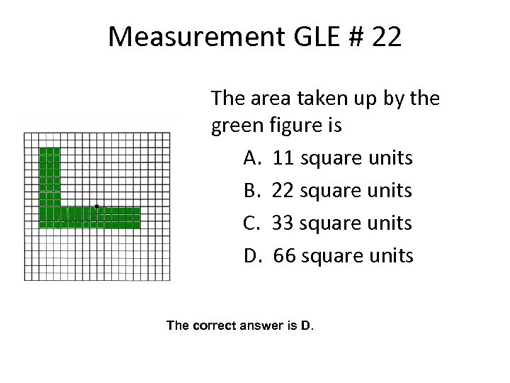 Measurement GLE # 22 The area taken up by the green figure is A.