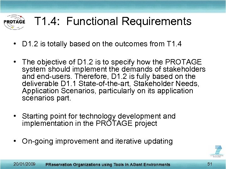 T 1. 4: Functional Requirements • D 1. 2 is totally based on the