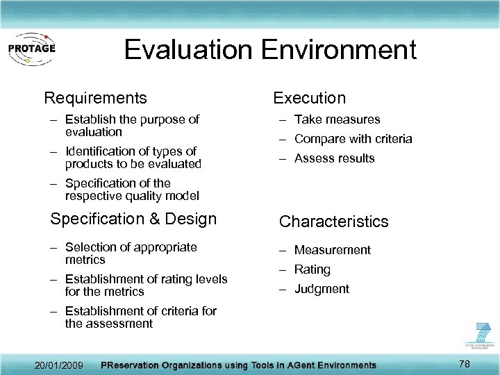 Evaluation Environment Requirements Execution – Establish the purpose of evaluation – Take measures –