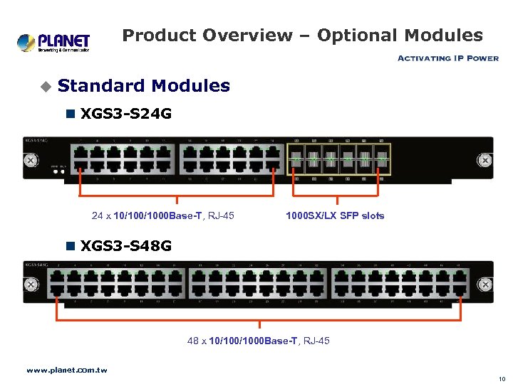 Product Overview – Optional Modules u Standard Modules n XGS 3 -S 24 G