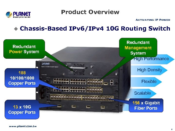 Product Overview u Chassis-Based IPv 6/IPv 4 10 G Routing Switch Redundant Power System