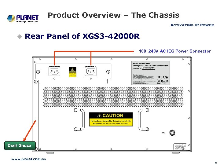 Product Overview – The Chassis u Rear Panel of XGS 3 -42000 R 100~240