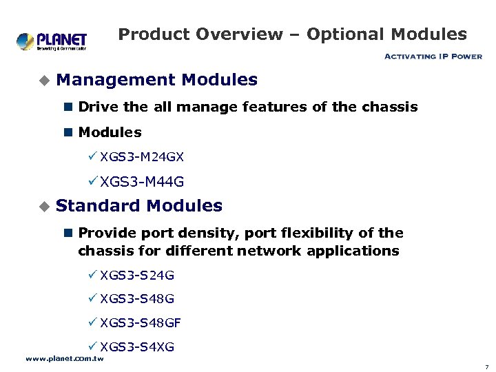 Product Overview – Optional Modules u Management Modules n Drive the all manage features