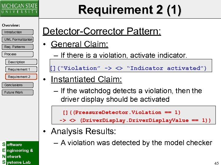 Requirement 2 (1) Overview: Introduction UML Formalization Req. Patterns Process Detector-Corrector Pattern: • General