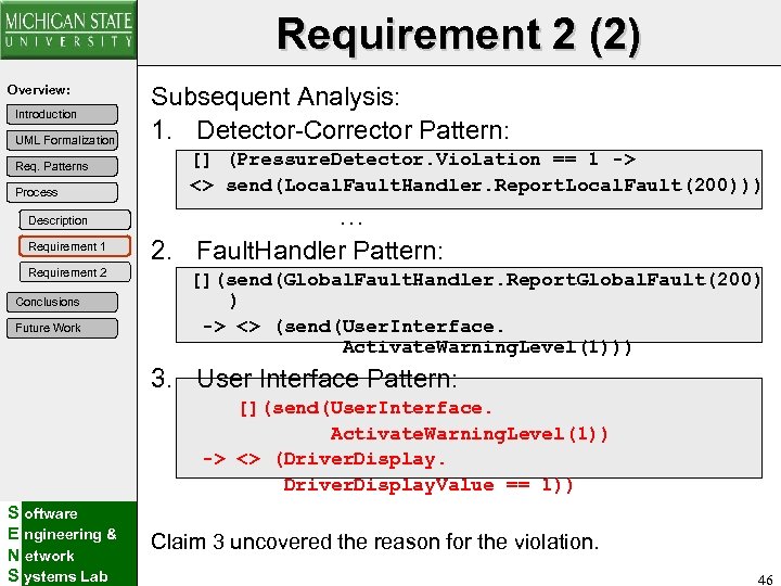 Requirement 2 (2) Overview: Introduction UML Formalization Req. Patterns Process Description Requirement 1 Requirement