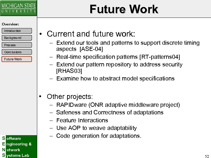 Future Work Overview: Introduction Background Process Conclusions Future Work • Current and future work: