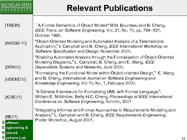 Relevant Publications [TSE 95] [IWSSD-10] [DSN 00] [IJSEKE 00] [ICSE 01] [RE 01] S