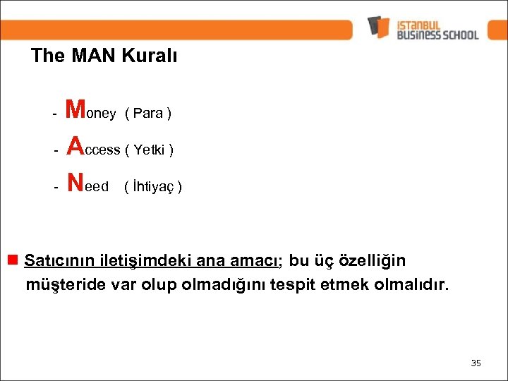 The MAN Kuralı Money ( Para ) - Access ( Yetki ) - Need