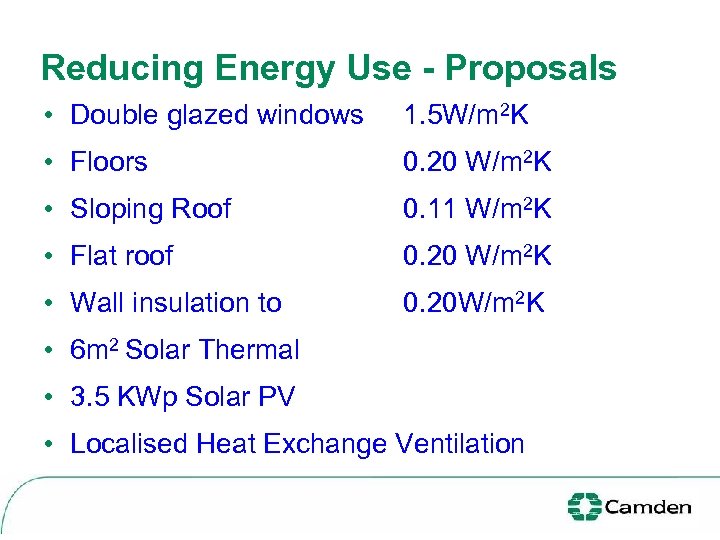 Reducing Energy Use - Proposals • Double glazed windows 1. 5 W/m 2 K