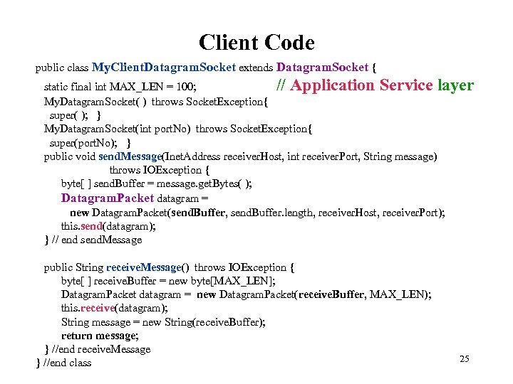 Client Code public class My. Client. Datagram. Socket extends Datagram. Socket { static final