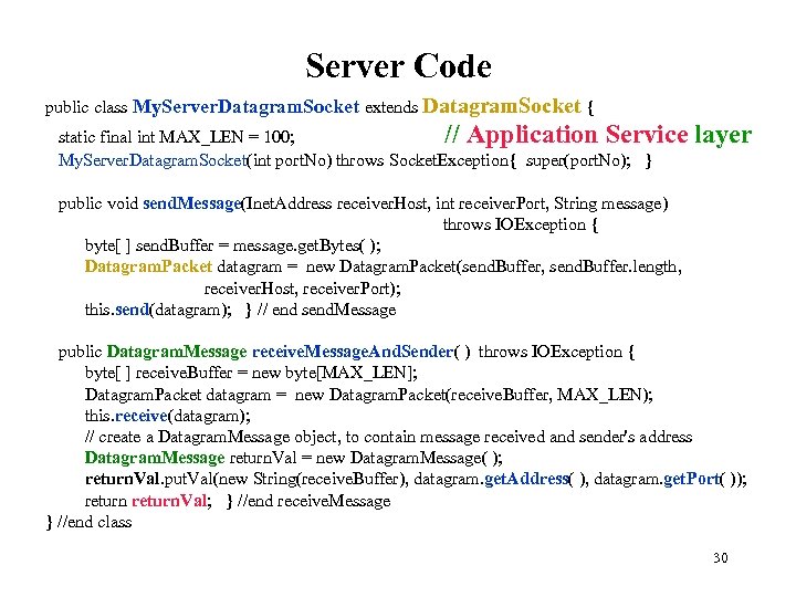 Server Code public class My. Server. Datagram. Socket extends Datagram. Socket { static final