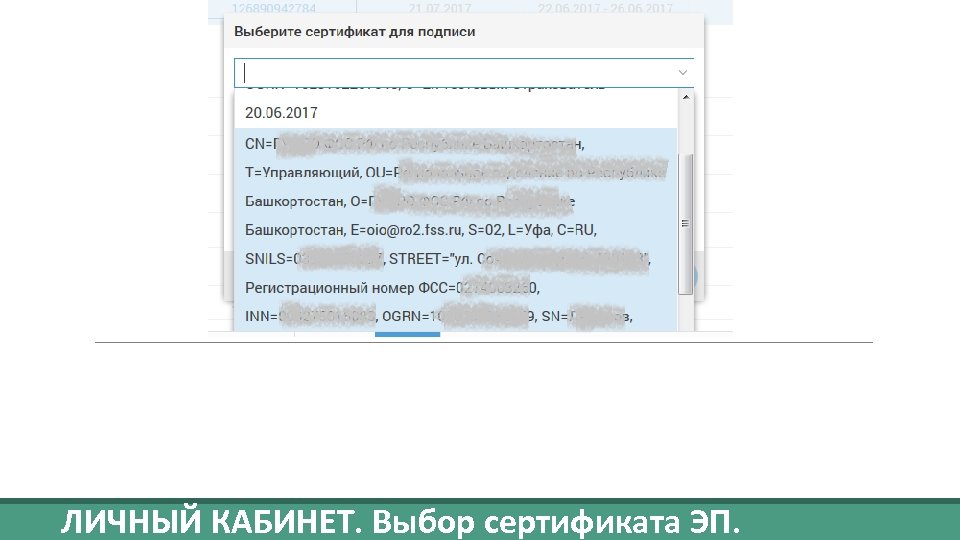 ЛИЧНЫЙ КАБИНЕТ. Выбор сертификата ЭП. 