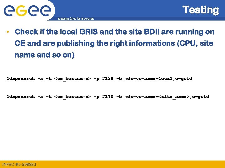 Testing Enabling Grids for E-scienc. E • Check if the local GRIS and the
