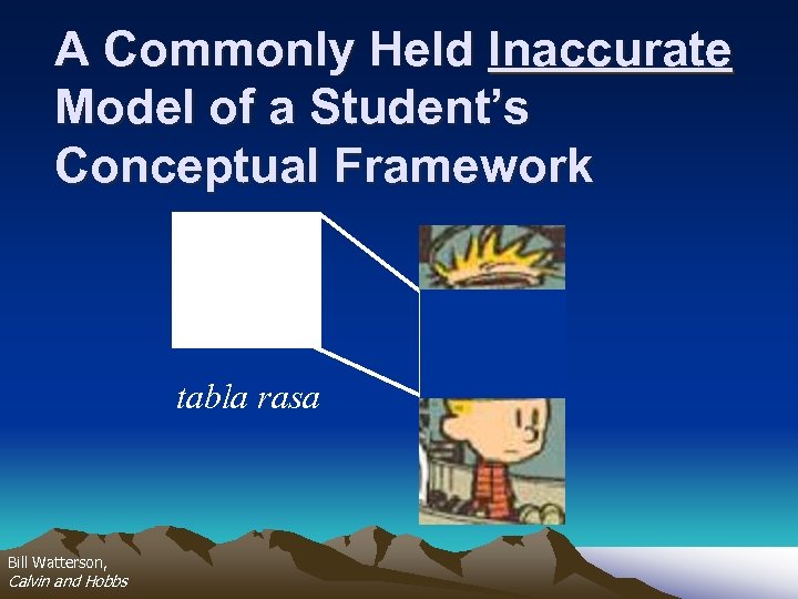 A Commonly Held Inaccurate Model of a Student’s Conceptual Framework tabla rasa Bill Watterson,