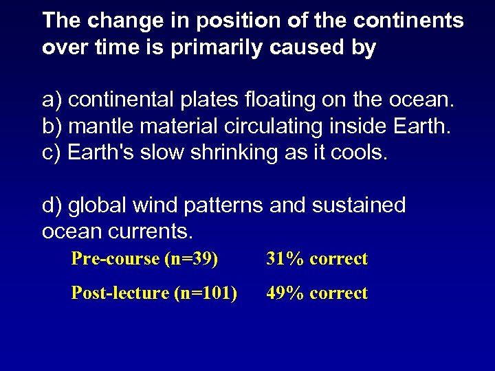 The change in position of the continents over time is primarily caused by a)