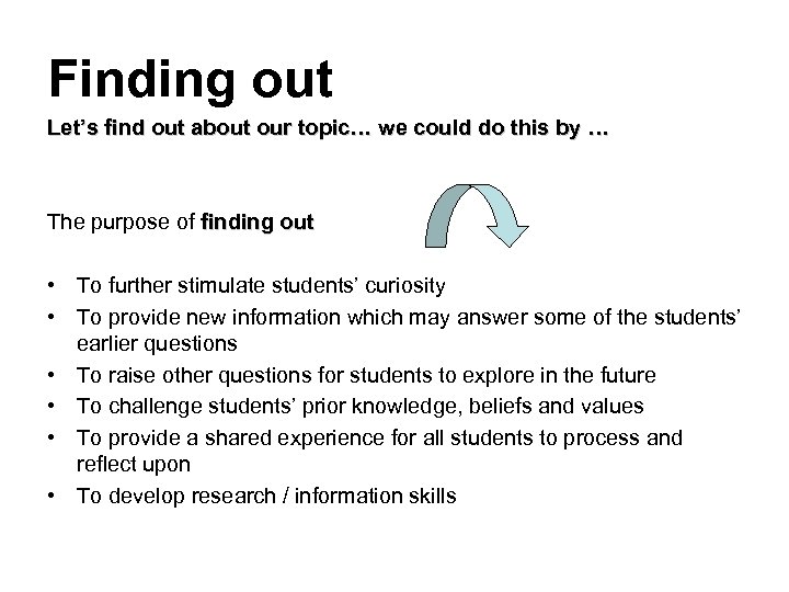 Finding out Let’s find out about our topic… we could do this by …