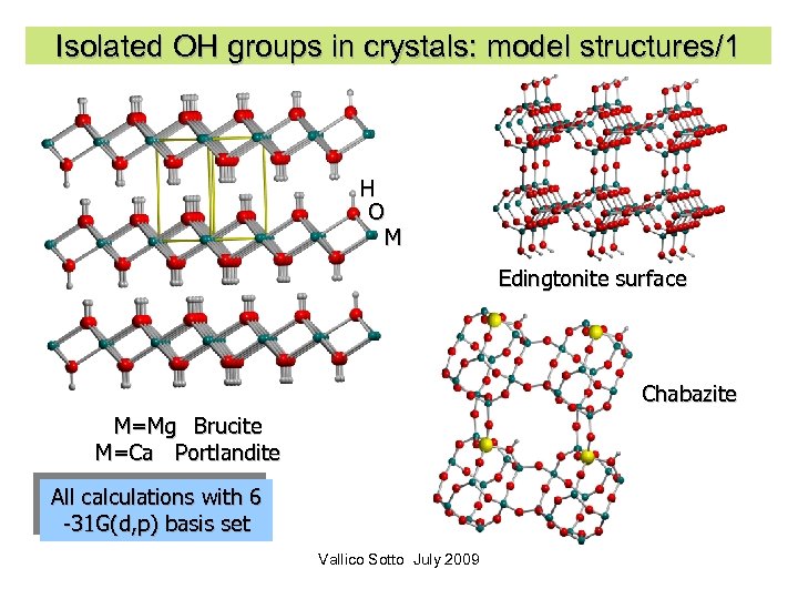 Isolated OH groups in crystals: model structures/1 H O M Edingtonite surface Chabazite M=Mg